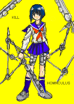 tsumura tokiko, busou renkin, lowres, 00s, blue hair, scar, school uniform, serafuku, valkyrie skirt