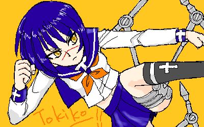 tsumura tokiko, busou renkin, lowres, 00s, blue hair, scar, school uniform, serafuku, valkyrie skirt, yellow eyes