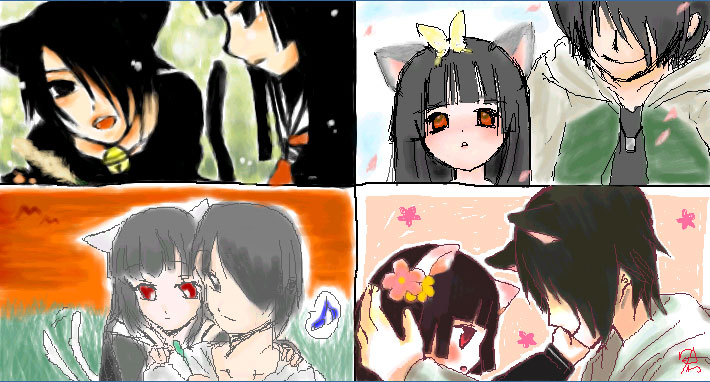 enma ai, ichimoku ren, jigoku shoujo, 00s, animal ears, black hair, cat ears, cat tail, red eyes, school uniform, serafuku, tail