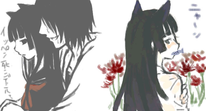 enma ai, ichimoku ren, jigoku shoujo, 00s, animal ears, black hair, cat ears, school uniform, serafuku