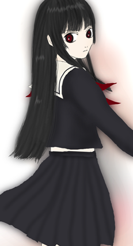 enma ai, jigoku shoujo, lowres, 00s, black hair, red eyes, school uniform, serafuku
