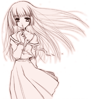 enma ai, jigoku shoujo, lowres, 00s, monochrome, school uniform, serafuku, sketch