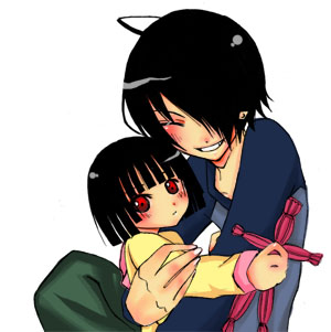 enma ai, ichimoku ren, jigoku shoujo, lowres, 00s, black hair, red eyes
