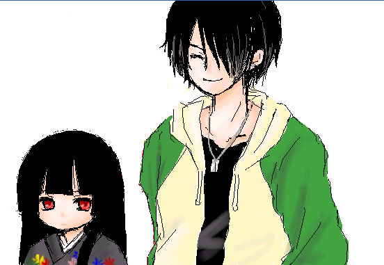 enma ai, ichimoku ren, jigoku shoujo, 00s, black hair, japanese clothes, kimono, red eyes