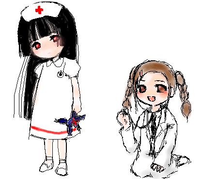enma ai, shibata tsugumi, jigoku shoujo, lowres, 00s, black hair, brown eyes, brown hair, nurse, red eyes