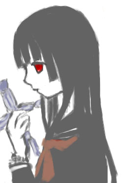 enma ai, jigoku shoujo, lowres, 00s, black hair, red eyes, school uniform, serafuku