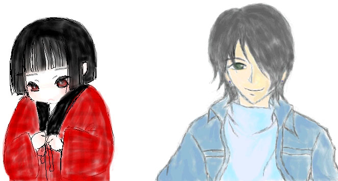 enma ai, ichimoku ren, jigoku shoujo, 00s, black hair, green eyes, red eyes