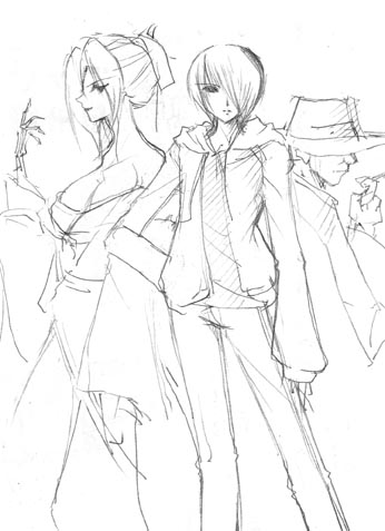 wanyuudou, hone onna, ichimoku ren, jigoku shoujo, lowres, 00s, monochrome, sketch