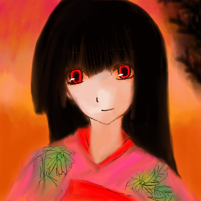 enma ai, jigoku shoujo, lowres, 00s, black hair, japanese clothes, kimono, red eyes
