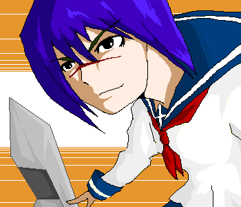 tsumura tokiko, busou renkin, lowres, 00s, blue hair, scar, school uniform, serafuku, valkyrie skirt