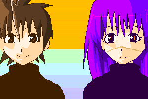 mutou kazuki, tsumura tokiko, busou renkin, lowres, 00s, blue hair, brown hair, scar