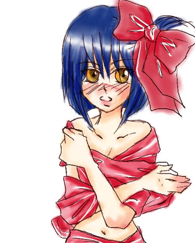 tsumura tokiko, busou renkin, lowres, 00s, 1girl, blue hair, female focus, scar, simple background, solo, yellow eyes