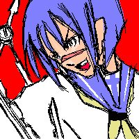 tsumura tokiko, busou renkin, lowres, 00s, blue hair, scar, school uniform, serafuku, valkyrie skirt