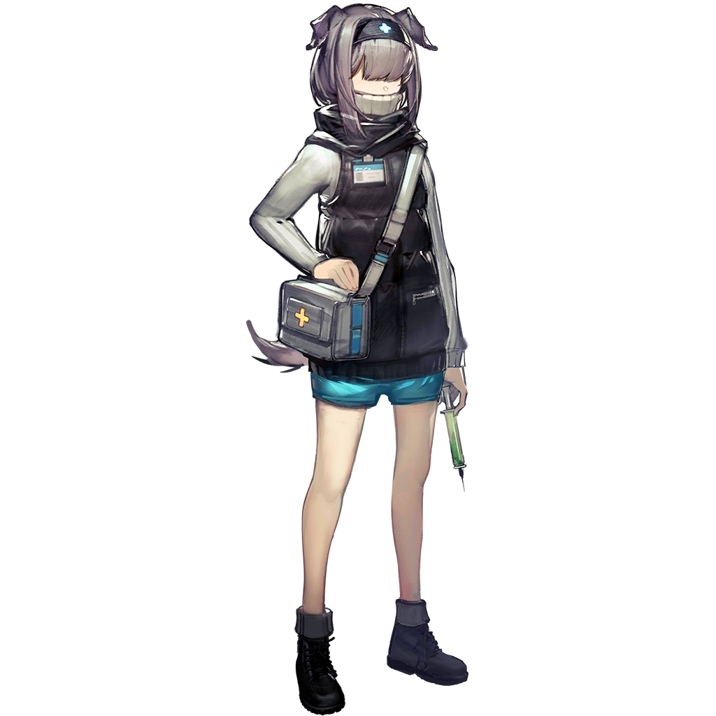 arknights, official art, third-party source, 1girl, full body, reserve operator medic (arknights), simple background, solo, standing, tachi-e, transparent background