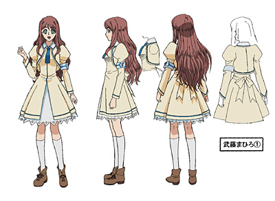 mutou mahiro, busou renkin, lowres, 00s, brown hair, school uniform, serafuku, sketch