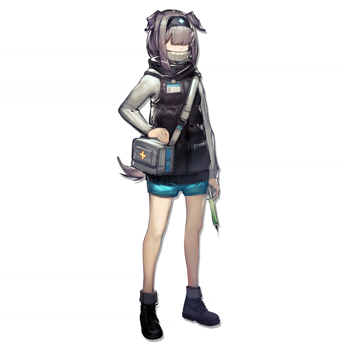 arknights, official art, third-party source, 1girl, full body, reserve operator medic (arknights), simple background, solo, standing, tachi-e, transparent background