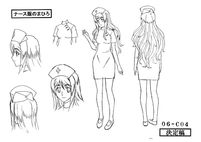 mutou mahiro, busou renkin, lowres, 00s, monochrome, nurse, sketch