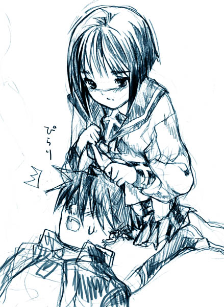 mutou kazuki, tsumura tokiko, busou renkin, 00s, monochrome, scar, school uniform, serafuku, sketch