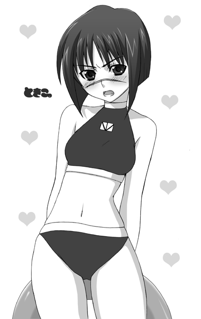 tsumura tokiko, busou renkin, 00s, monochrome, scar, sketch, swimsuit