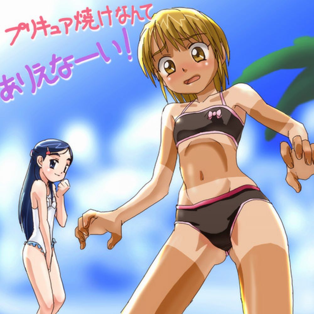 misumi nagisa, yukishiro honoka, futari wa precure, precure, 00s, blue eyes, blue hair, brown eyes, brown hair, swimsuit