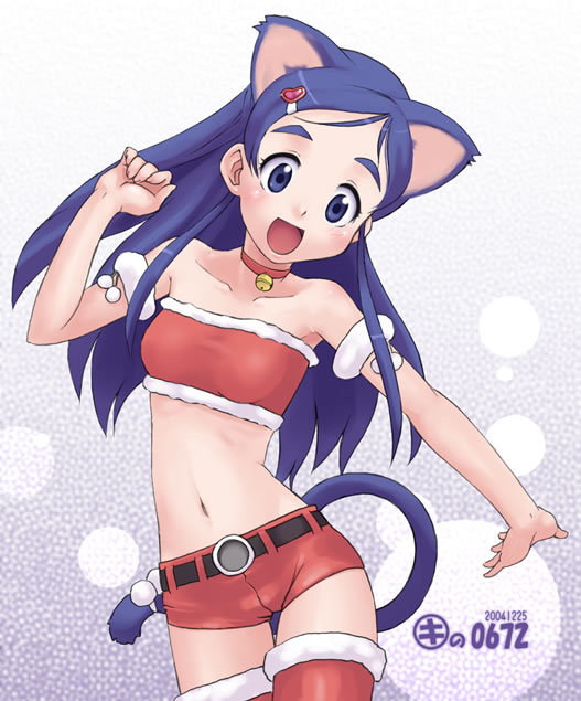 yukishiro honoka, futari wa precure, precure, 00s, animal ears, blue eyes, blue hair, cat ears