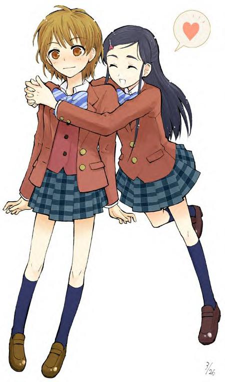 misumi nagisa, yukishiro honoka, futari wa precure, precure, 00s, blue hair, brown eyes, brown hair, school uniform, serafuku