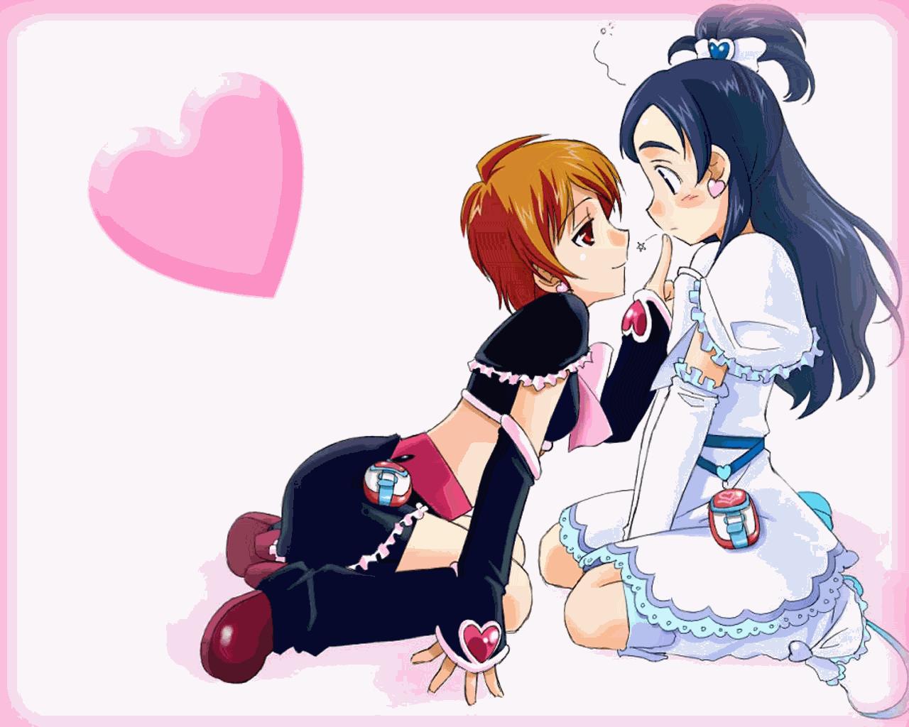 cure black, cure white, misumi nagisa, yukishiro honoka, futari wa precure, precure, 00s, blue eyes, blue hair, brown eyes, brown hair