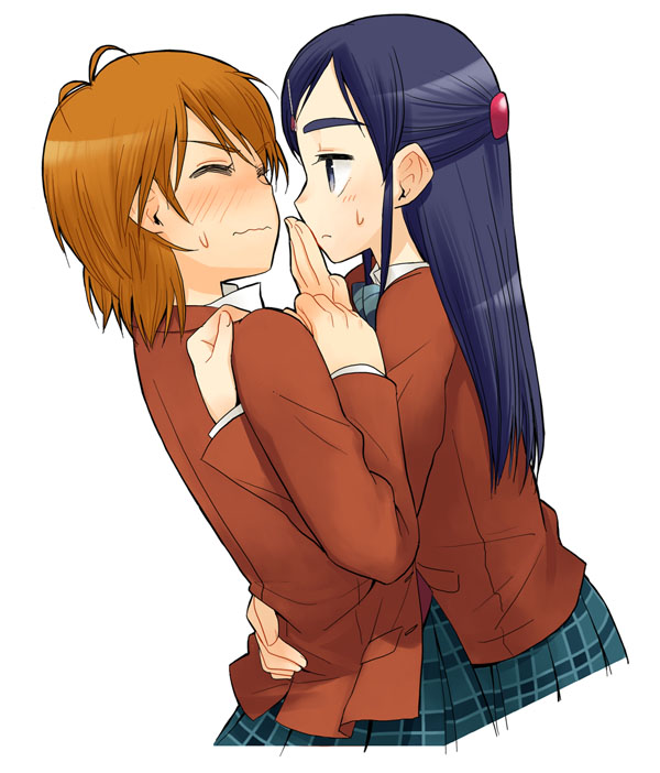 misumi nagisa, yukishiro honoka, futari wa precure, precure, 00s, blue eyes, blue hair, brown hair, school uniform, serafuku