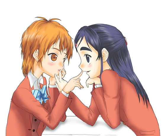 misumi nagisa, yukishiro honoka, futari wa precure, precure, 00s, blue eyes, blue hair, brown eyes, brown hair, school uniform, serafuku