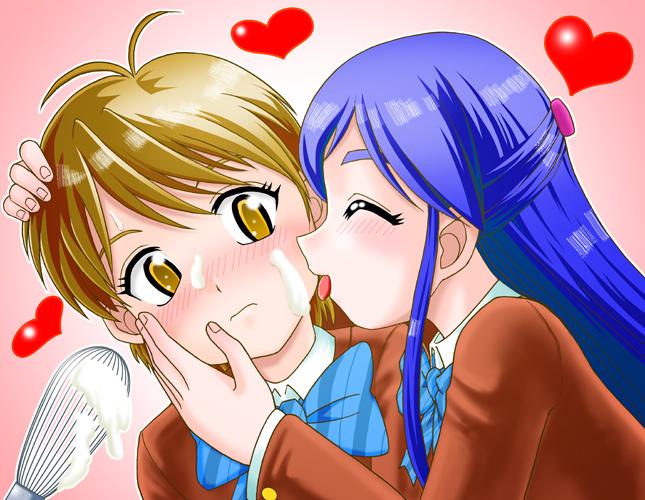 misumi nagisa, yukishiro honoka, futari wa precure, precure, 00s, blue hair, brown eyes, brown hair, school uniform, serafuku