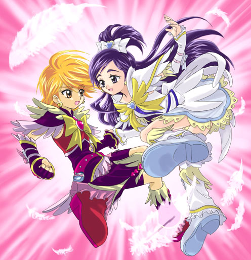 misumi nagisa, yukishiro honoka, futari wa precure, precure, 00s, blue eyes, blue hair, brown eyes, brown hair