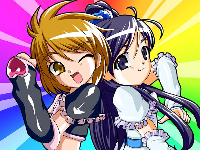 cure black, cure white, misumi nagisa, yukishiro honoka, futari wa precure, precure, 00s, blue eyes, blue hair, brown eyes, brown hair