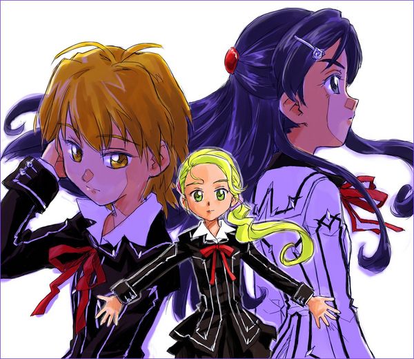 kujou hikari, misumi nagisa, yukishiro honoka, futari wa precure, futari wa precure max heart, precure, 00s, blonde hair, blue eyes, blue hair, brown eyes, brown hair, green eyes
