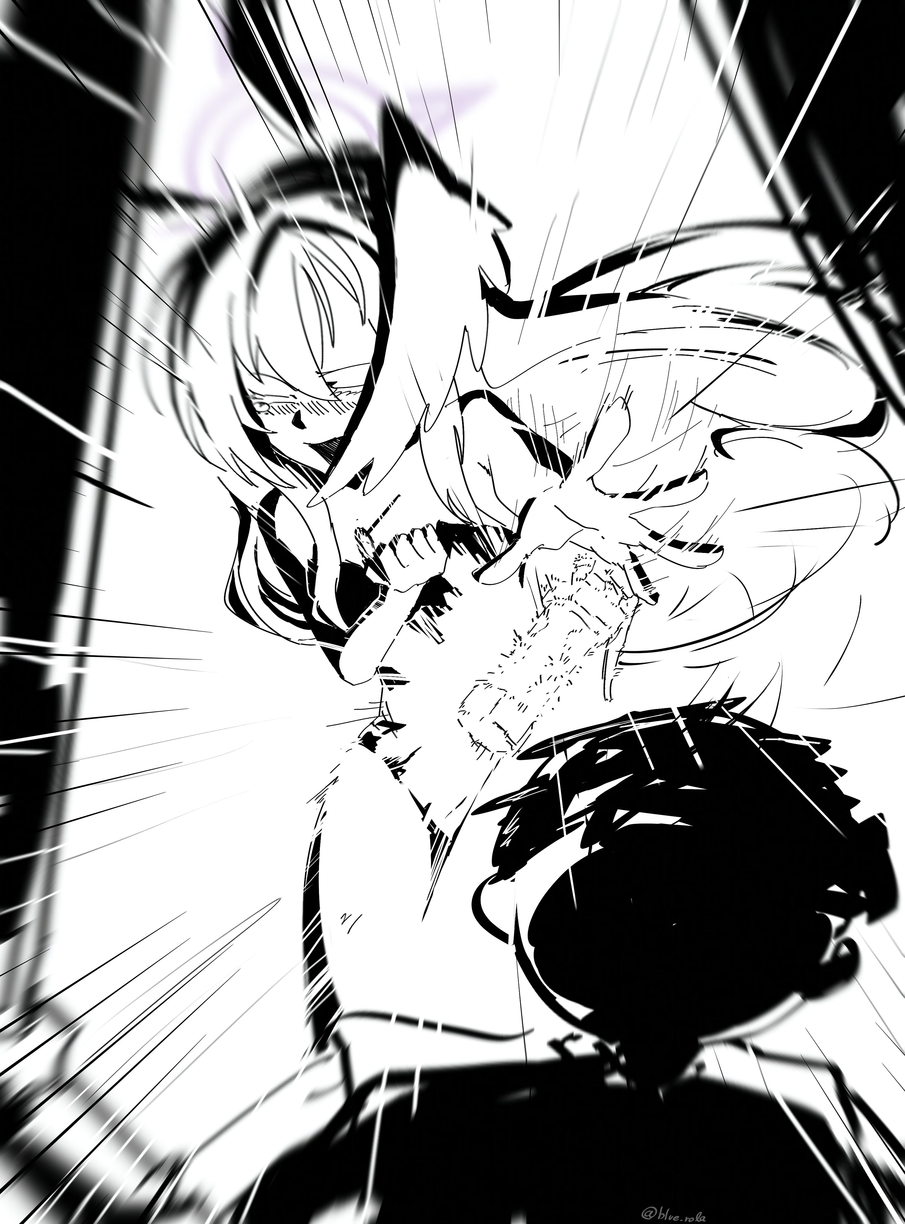 blue rola, sensei (blue archive), suzumi (blue archive), blue archive, absurdres, highres, 1girl, animal ears, blush, closed eyes, explosive, fake animal ears, flashbang, flustered, halo, head wings, leotard, m84 stun-grenade, open mouth, playboy bunny, rabbit ears, shadow, shy, single head wing, vigilante crew (blue archive), wings
