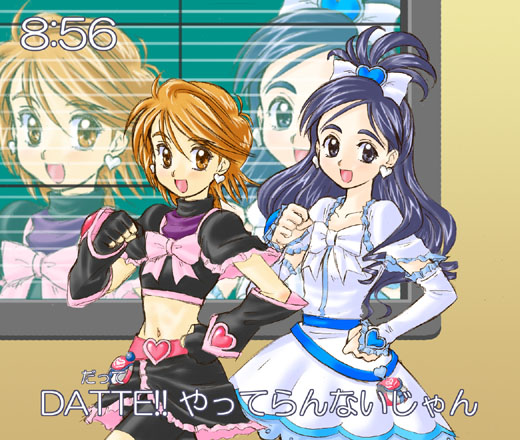 cure black, cure white, misumi nagisa, yukishiro honoka, futari wa precure, precure, 00s, blue eyes, blue hair, brown eyes, brown hair