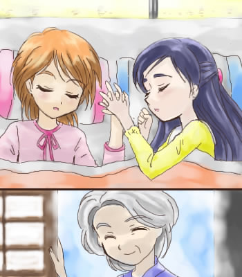 misumi nagisa, yukishiro honoka, futari wa precure, precure, lowres, 00s, blue hair, brown hair, white hair