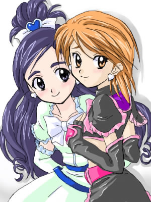 misumi nagisa, yukishiro honoka, futari wa precure, precure, lowres, 00s, blue eyes, blue hair, brown eyes, brown hair