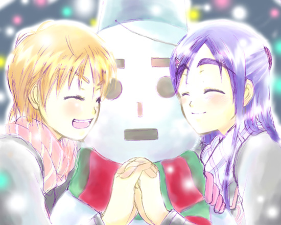 nekoyanagi matasaburou, misumi nagisa, yukishiro honoka, futari wa precure, precure, 00s, blue hair, brown hair, snow