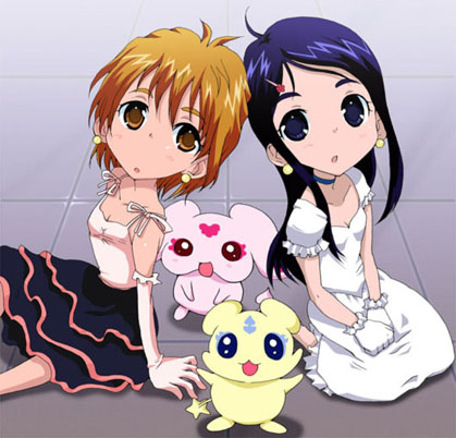 mepple, mipple, misumi nagisa, yukishiro honoka, futari wa precure, precure, lowres, 00s, blue eyes, blue hair, brown eyes, brown hair