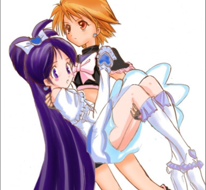 misumi nagisa, yukishiro honoka, futari wa precure, precure, 00s, blue eyes, blue hair, brown eyes, brown hair