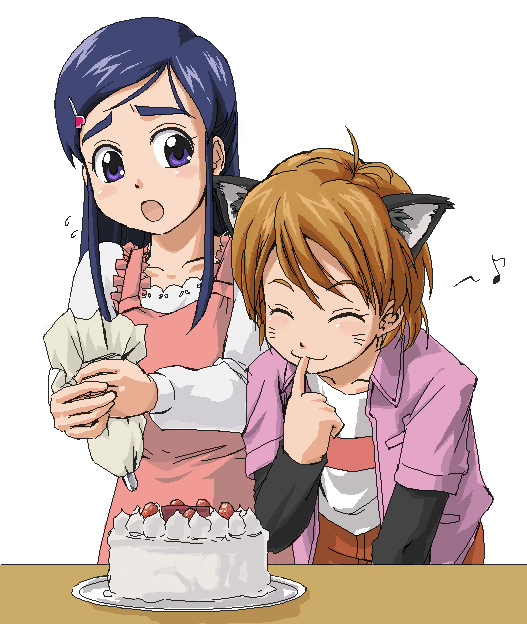 misumi nagisa, yukishiro honoka, futari wa precure, precure, 00s, animal ears, blue eyes, blue hair, brown hair, cat ears