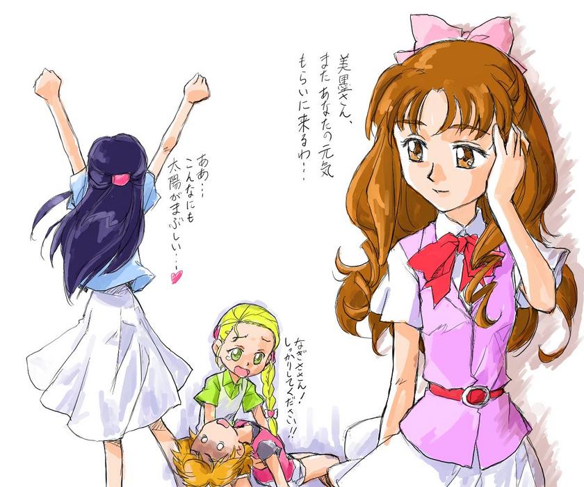 kujou hikari, misumi nagisa, yukishiro honoka, futari wa precure, futari wa precure max heart, precure, tagme, 00s, blonde hair, blue hair, brown eyes, brown hair, green eyes