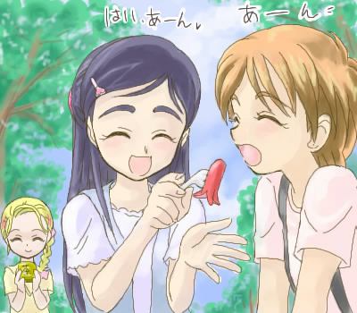 kujou hikari, misumi nagisa, yukishiro honoka, futari wa precure, futari wa precure max heart, precure, lowres, 00s, blonde hair, blue hair, brown hair