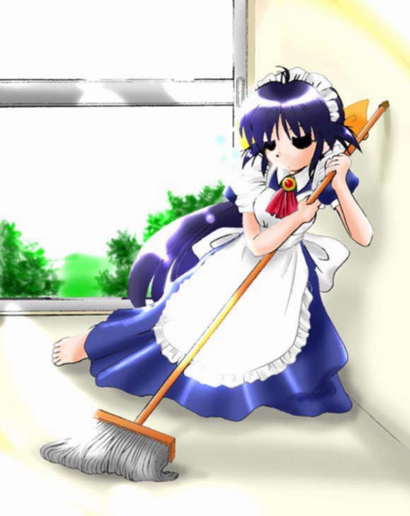 andou mahoro, gainax, mahoromatic, artist request, tagme, 1girl, blue hair, female focus, maid, solo
