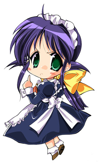 andou mahoro, mahoromatic, tagme, 1girl, blue hair, chibi, green eyes, maid