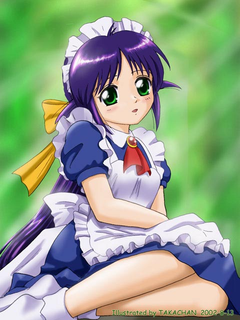 andou mahoro, mahoromatic, blue hair, green eyes, maid