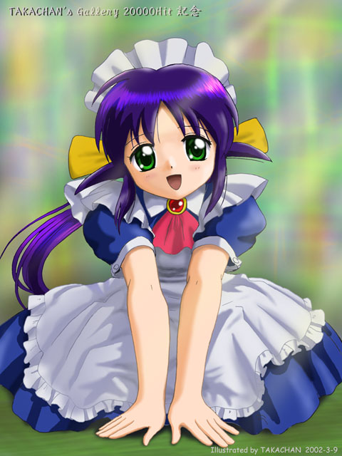 andou mahoro, mahoromatic, blue hair, green eyes, maid