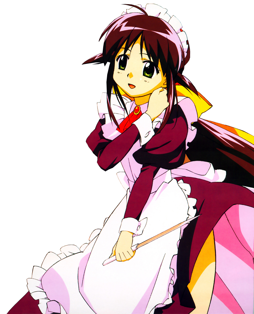 andou mahoro, mahoromatic, highres, blue hair, green eyes, knife, maid