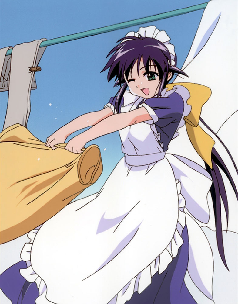 andou mahoro, mahoromatic, blue hair, green eyes, maid