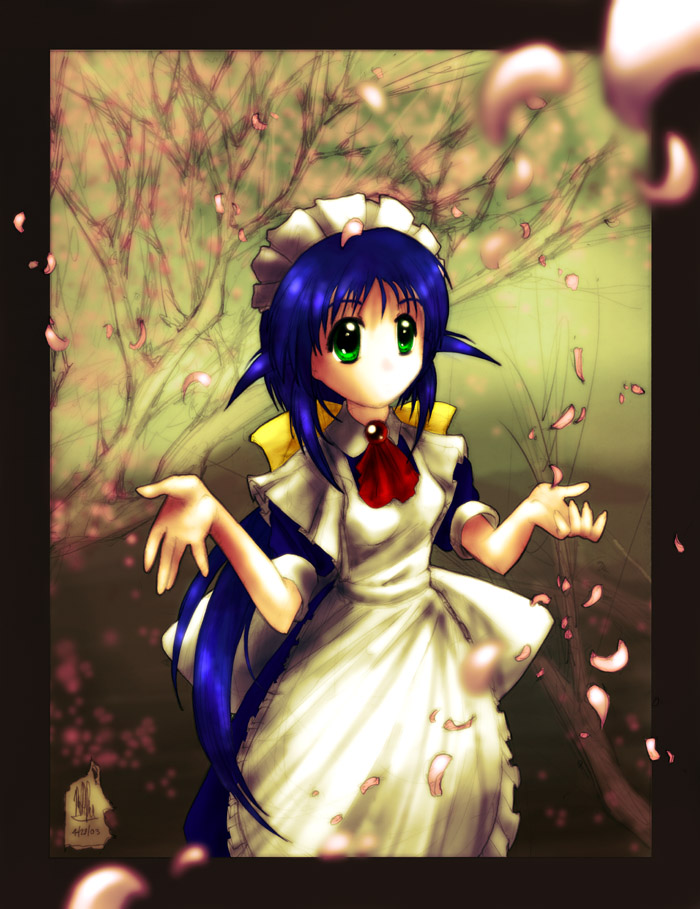 andou mahoro, mahoromatic, blue hair, green eyes, maid
